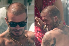 Beckham lộ đầu hói, thân mật với gái lạ bên hồ bơi