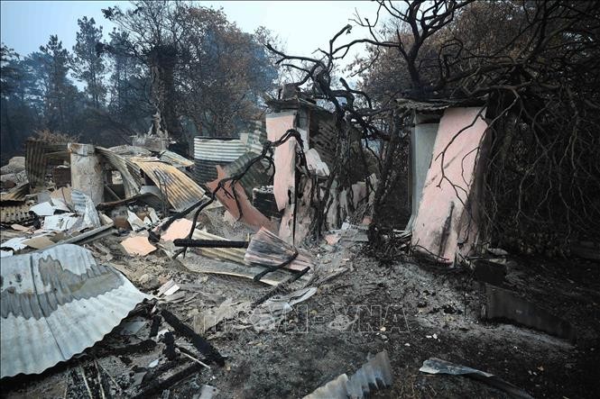 Nhà cửa bị thiêu rụi trong đám cháy rừng tại Wingello, Australia, ngày 12/1/2020. Ảnh: THX/ TTXVN