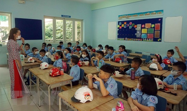 Buổi sinh hoạt lớp của học sinh lớp 1, Trường Tiểu học Đinh Tiên Hoàng (Quận 1). (Ảnh: Thu Hoài/TTXVN).