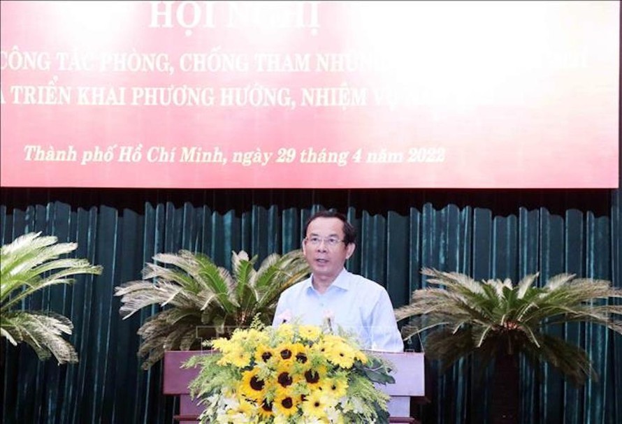 Ông Nguyễn Văn Nên, Ủy viên Bộ Chính trị, Bí thư Thành ủy Thành phố Hồ Chí Minh, chỉ đạo Hội nghị. 