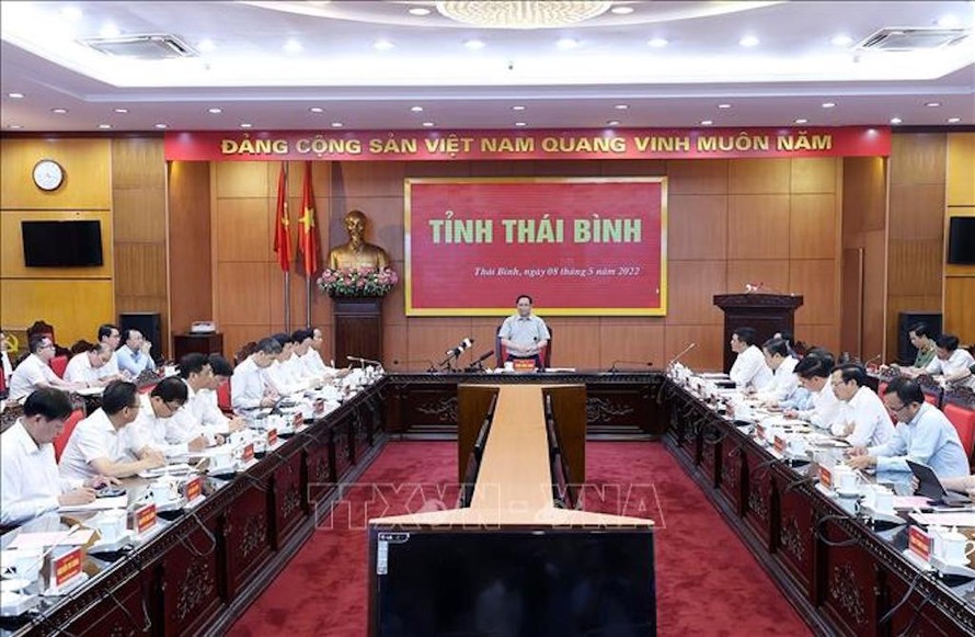 Quang cảnh buổi làm việc của Thủ tướng Phạm Minh Chính làm việc với lãnh đạo chủ chốt tỉnh Thái Bình. 