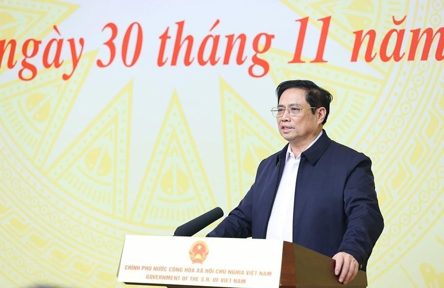 Thủ tướng Phạm Minh Chính, Chủ tịch Ủy ban quốc gia về chuyển đổi số phát biểu khai mạc. (Ảnh: Dương Giang/TTXVN) 