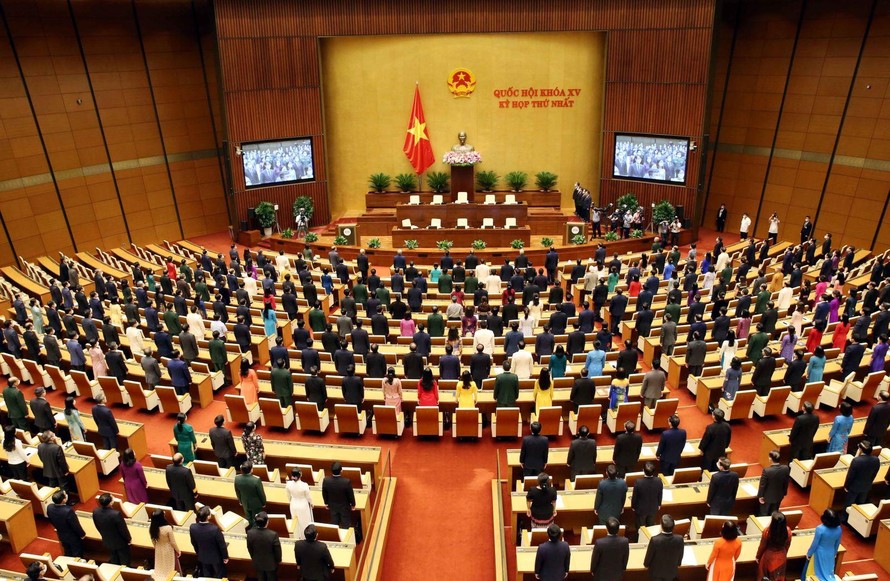 Các đại biểu Quốc hội tại phòng họp Diên Hồng, tháng 7/2021. (Ảnh: TTXVN)