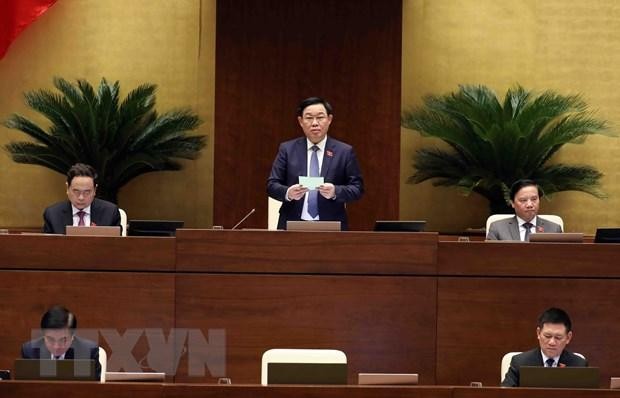 Chủ tịch Quốc hội Vương Đình Huệ phát biểu kết thúc chất vấn nhóm vấn đề lĩnh vực tài chính. (Ảnh: An Đăng/TTXVN)
