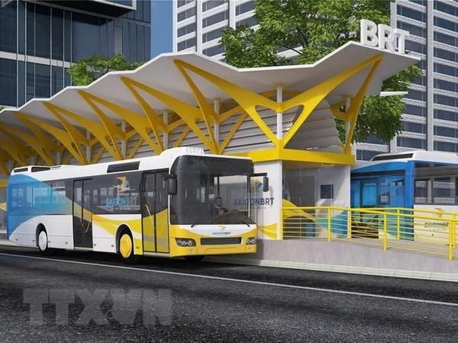 Phối cảnh mô hình tuyến xe buýt BRT số 1. (Ảnh: Anh Tuấn/TTXVN)