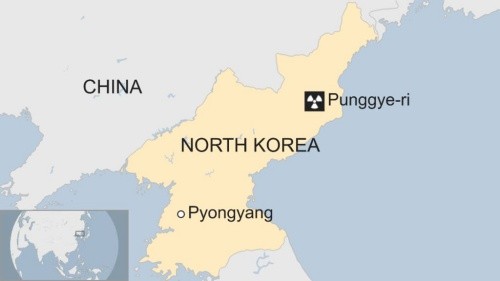 Vị trí bãi thử hạt nhân Triều Tiên. Đồ hoạ: BBC
