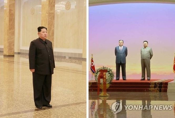 Chủ tịch Kim Jong-un viếng thăm lăng mộ cha và ông nội hồi cuối tuần trước. Ảnh: Yonhap