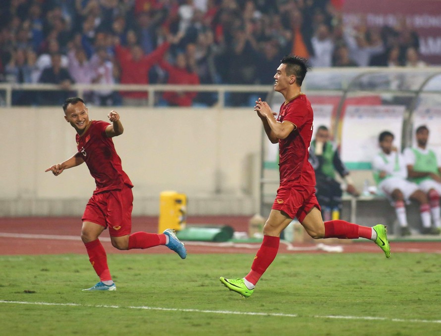 Tiền đạo Nguyễn Tiến Linh ghi bàn thắng duy nhất của trận đấu. Ảnh: Vietnamplus