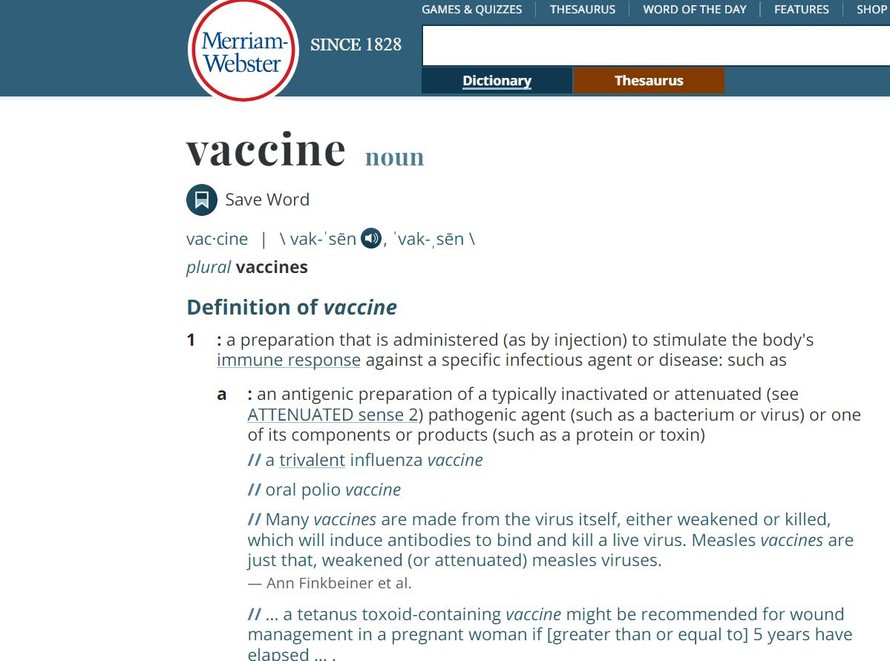 Vaccine được chọn là từ của năm 2021 
