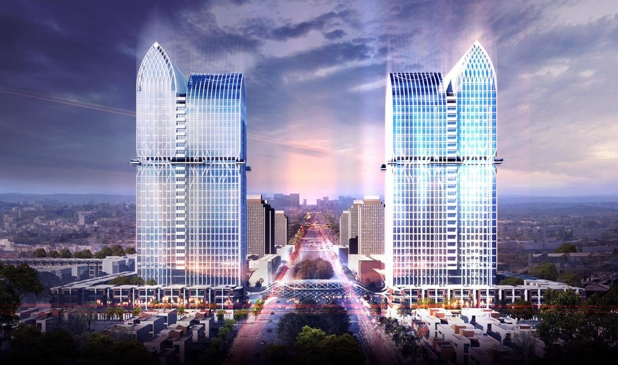 Phối cảnh tháp đôi 29 tầng tại dự án Khu đô thị Tây Nam Bắc Giang 