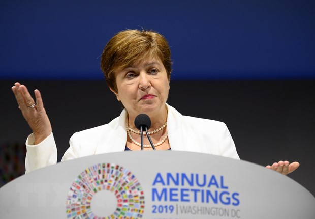 Tổng Giám đốc IMF - bà Kristalina Georgieva phát biểu tại Hội nghị thường niên Quỹ Tiền tệ Quốc tế (IMF) và Ngân hàng Thế giới (WB) ở Washington, DC,Mỹ, ngày 18/10. (Nguồn: AFP/TTXVN)