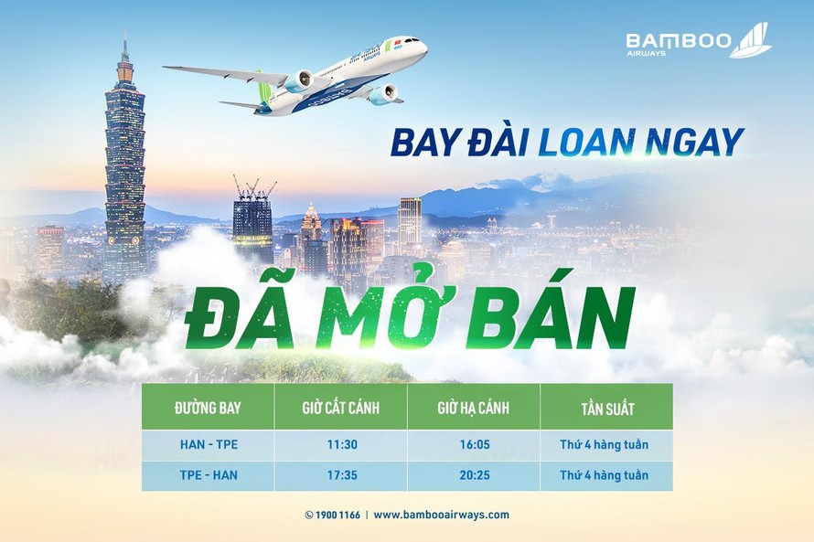 Đặt vé bay thường lệ Đài Loan cùng Bamboo Airways ngay hôm nay