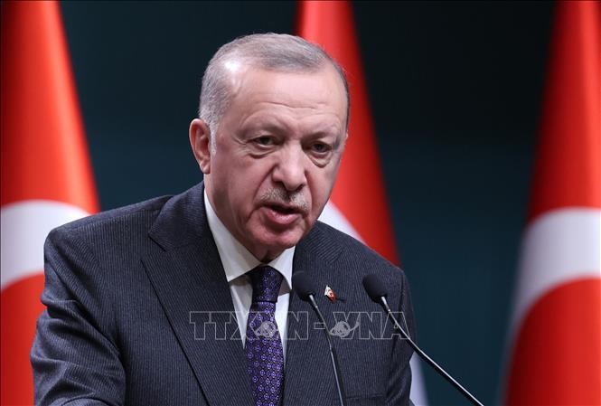 Tổng thống Thổ Nhĩ Kỳ Recep Tayyip Erdogan phát biểu tại cuộc họp báo ở Ankara. Ảnh: AFP/TTXVN