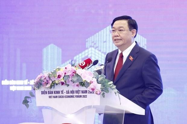 Chủ tịch Quốc hội Vương Đình Huệ phát biểu bế mạc Diễn đàn Kinh tế-Xã hội Việt Nam 2022. (Ảnh: Doãn Tấn/TTXVN)