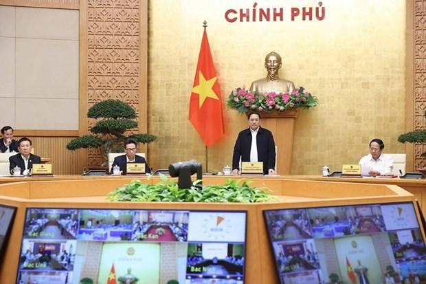 Thủ tướng Phạm Minh Chính chủ trì hội nghị triển khai Chương trình phục hồi và phát triển kinh tế-xã hội. (Ảnh: TTXVN)