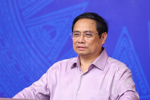 Thủ tướng Phạm Minh Chính nhấn mạnh tinh thần tuyệt đối không được lơ là, chủ quan, mất cảnh giác, yêu cầu đẩy mạnh tiêm vaccine - Ảnh: VGP