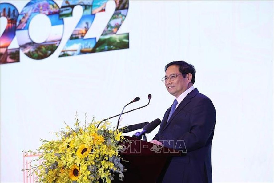 Thủ tướng Phạm Minh Chính phát biểu tại Diễn đàn Đầu tư Đà Nẵng năm 2022.\