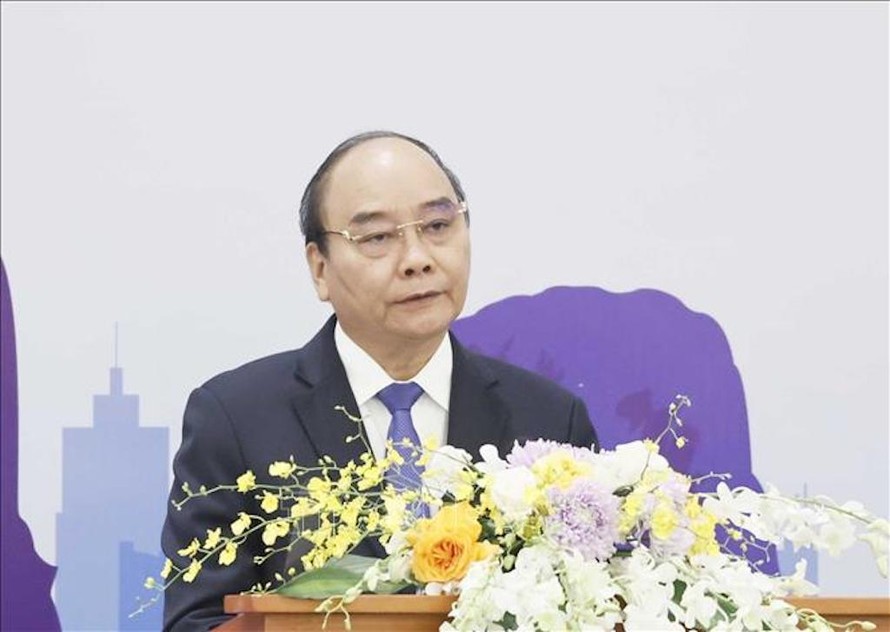 Chủ tịch nước Nguyễn Xuân Phúc phát biểu. 