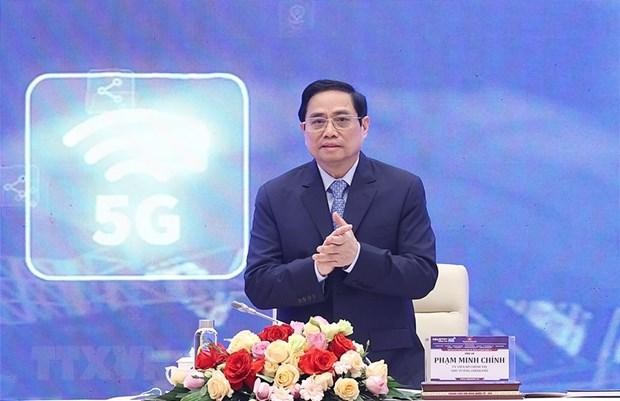 Thủ tướng Phạm Minh Chính dự Diễn đàn cấp cao về Công nghiệp 4.0. (Ảnh: Dương Giang/TTXVN)