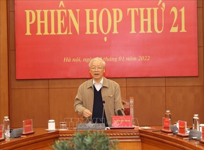 Tổng Bí thư Nguyễn Phú Trọng phát biểu kết luận Phiên họp thứ 21. Ảnh: Trí Dũng/TTXVN