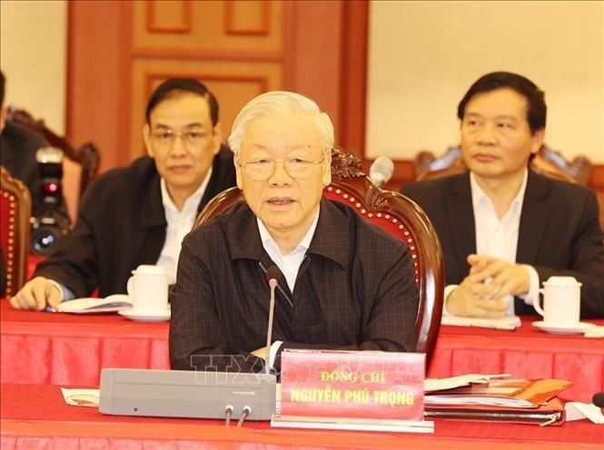 Tổng Bí thư Nguyễn Phú Trọng phát biểu kết luận buổi họp. Ảnh: Trí Dũng/TTXVN