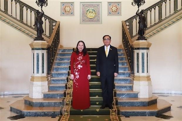 Phó Chủ tịch nước Võ Thị Ánh Xuân và Thủ tướng Thái Lan Prayut Chan-o-cha. (Ảnh: Ngọc Quang/TTXVN)